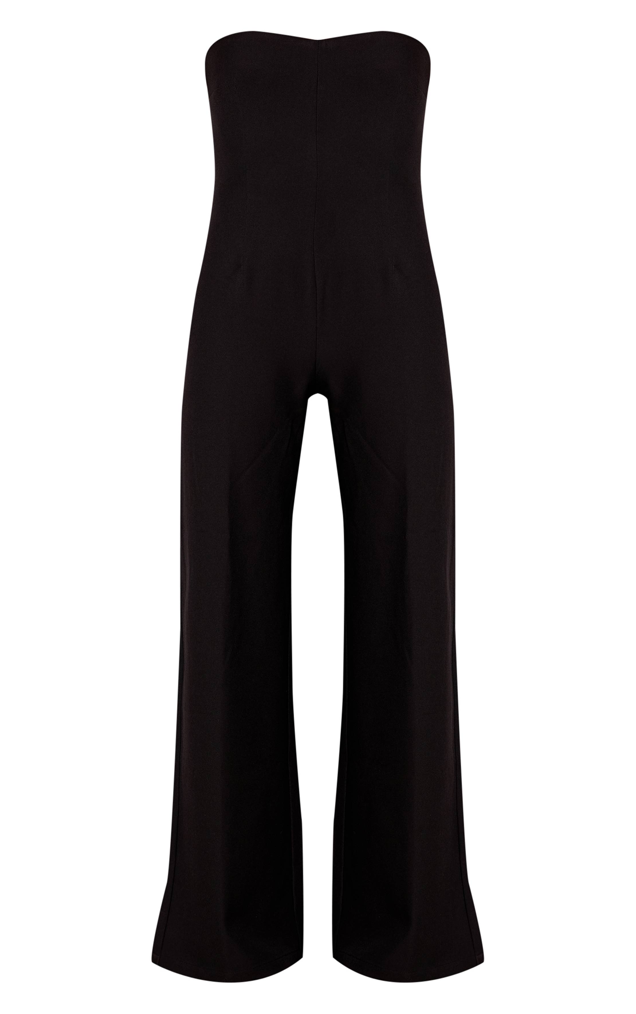 Noir Combinaison Pantalon Large Tissée À Encolure Cœur