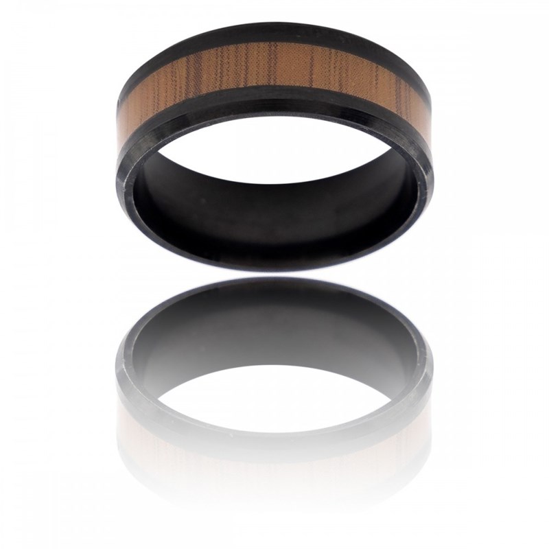 Bague Anneau Homme Acier Noir Bois