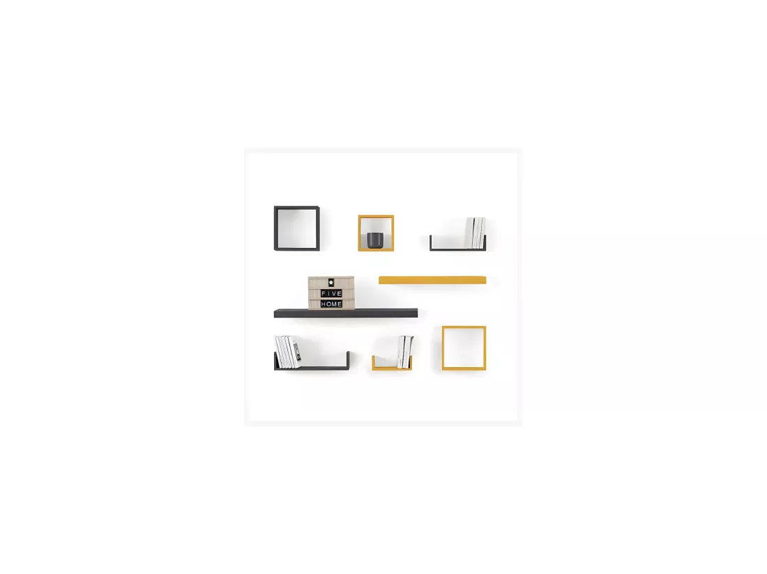 Lot de 3 Étagères murales flottantes Cubes coloris Chêne naturel Fixations invisibles