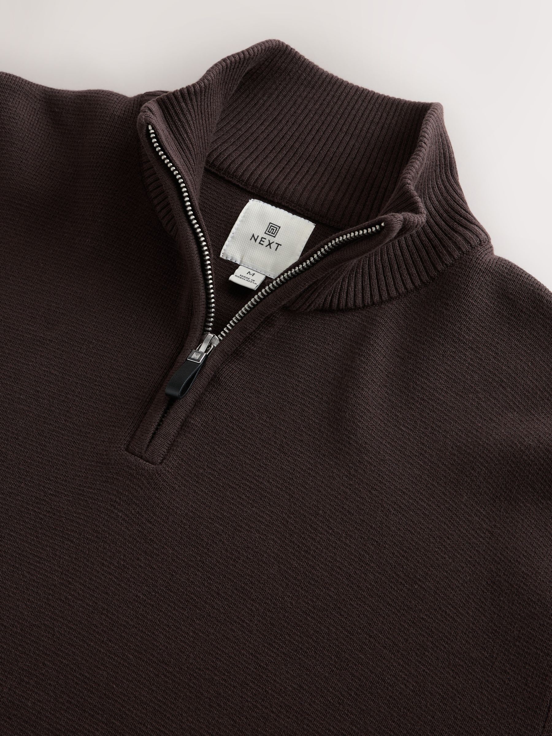 Bruin - Effen - Regular fit 100% katoenen premium trui met korte rits