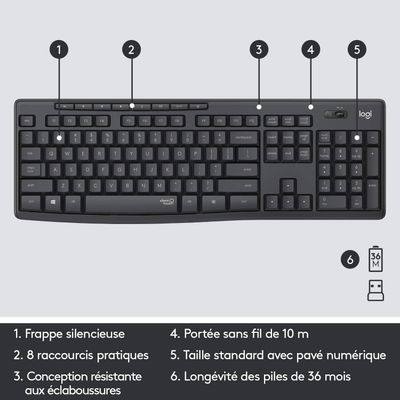 Logitech MK295 Silent - Ensemble clavier et souris sans fil - Azerty - graphite