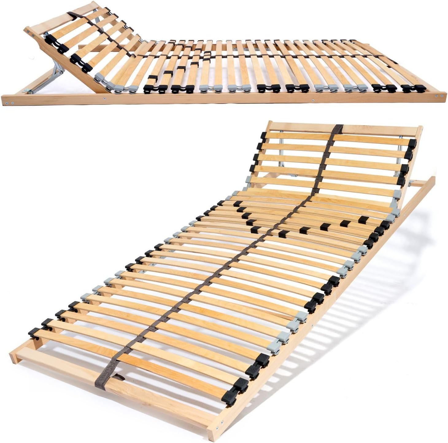 2er-Set Lattenrost ERGO K 70x200 cm Buchenholz, stabiler Lattenrost bis 140Kg, Doppelpack Lattenrahmen Kopfteil verstellbar, 7 Zonen Bettrost mit 28 Latten für Doppelbetten Liegefläche 140x200 cm