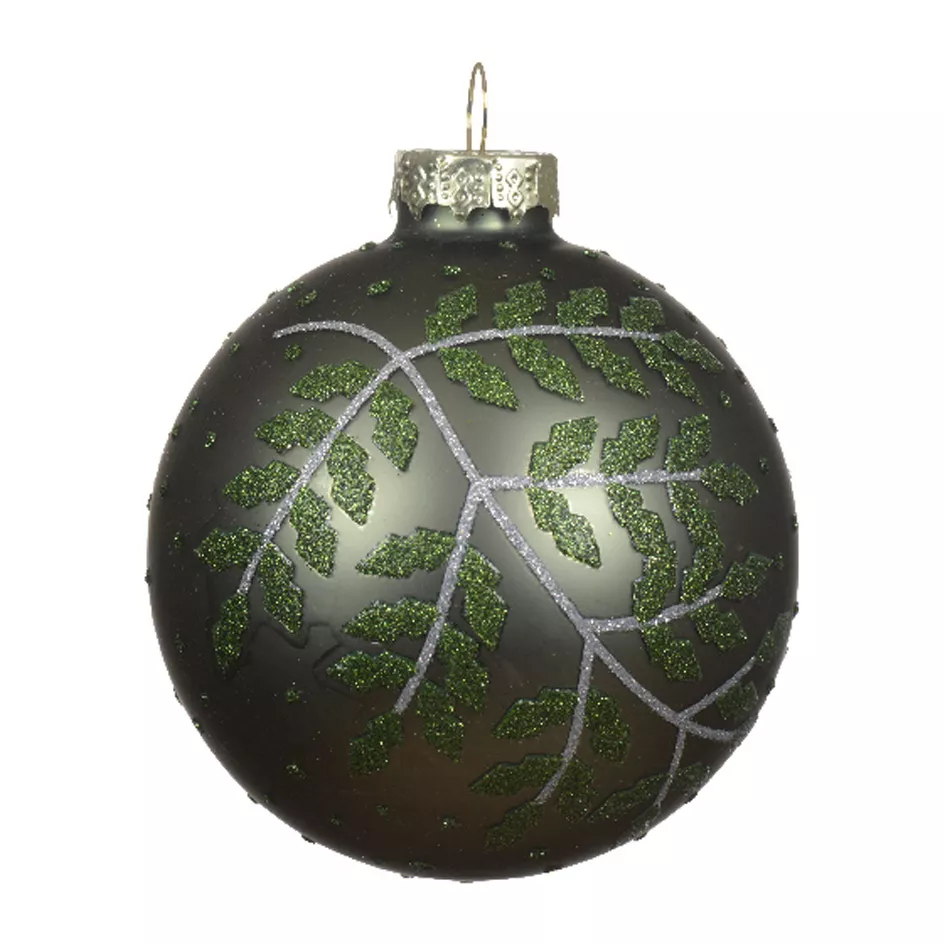 Lot de 3 boules de Noël en verre (D80 mm) Feuillage d'hiver Vert sapin