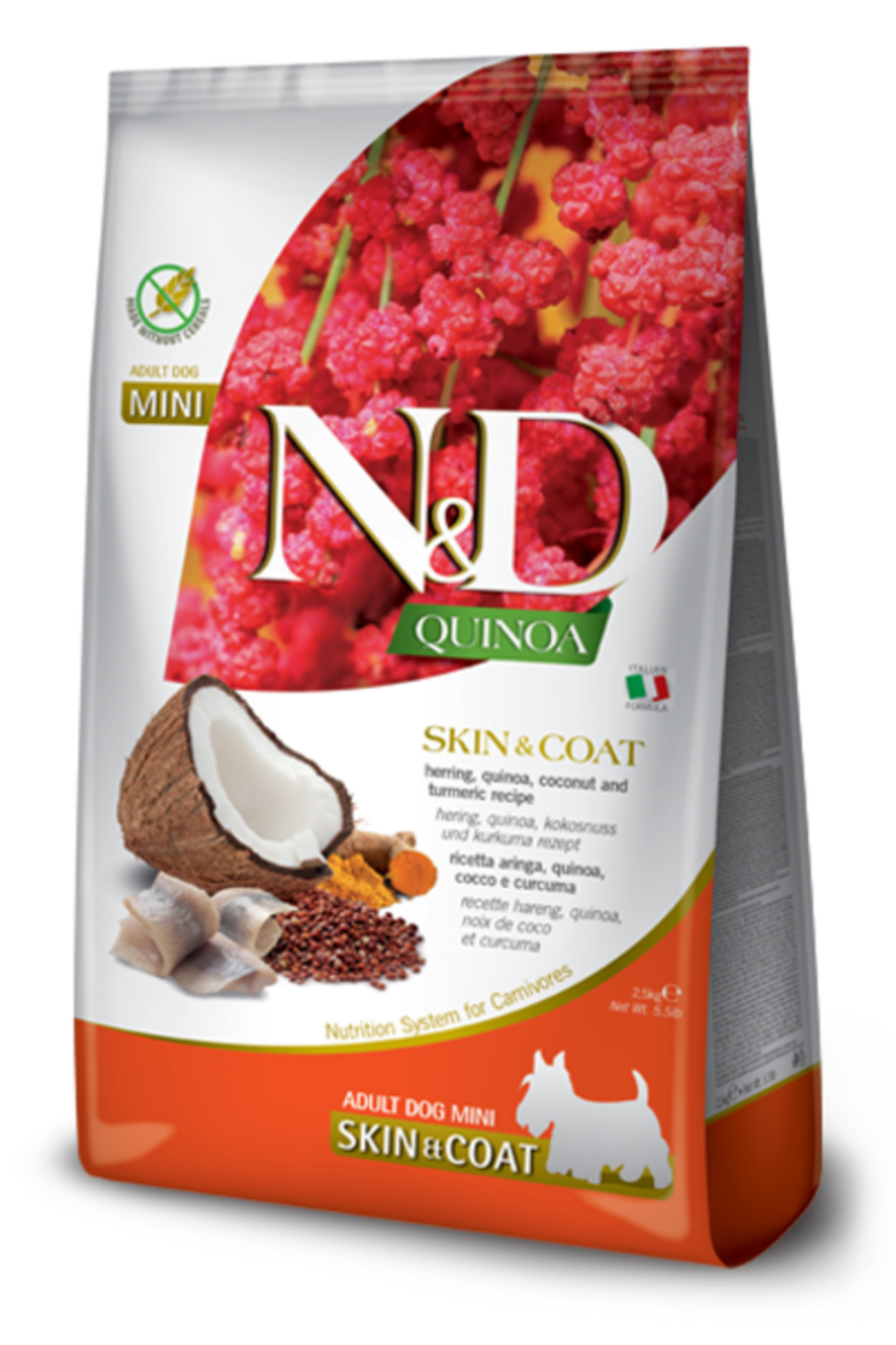 Croquettes n&d quinoa skin & coat hareng & noix de coco chien 2,5 kg