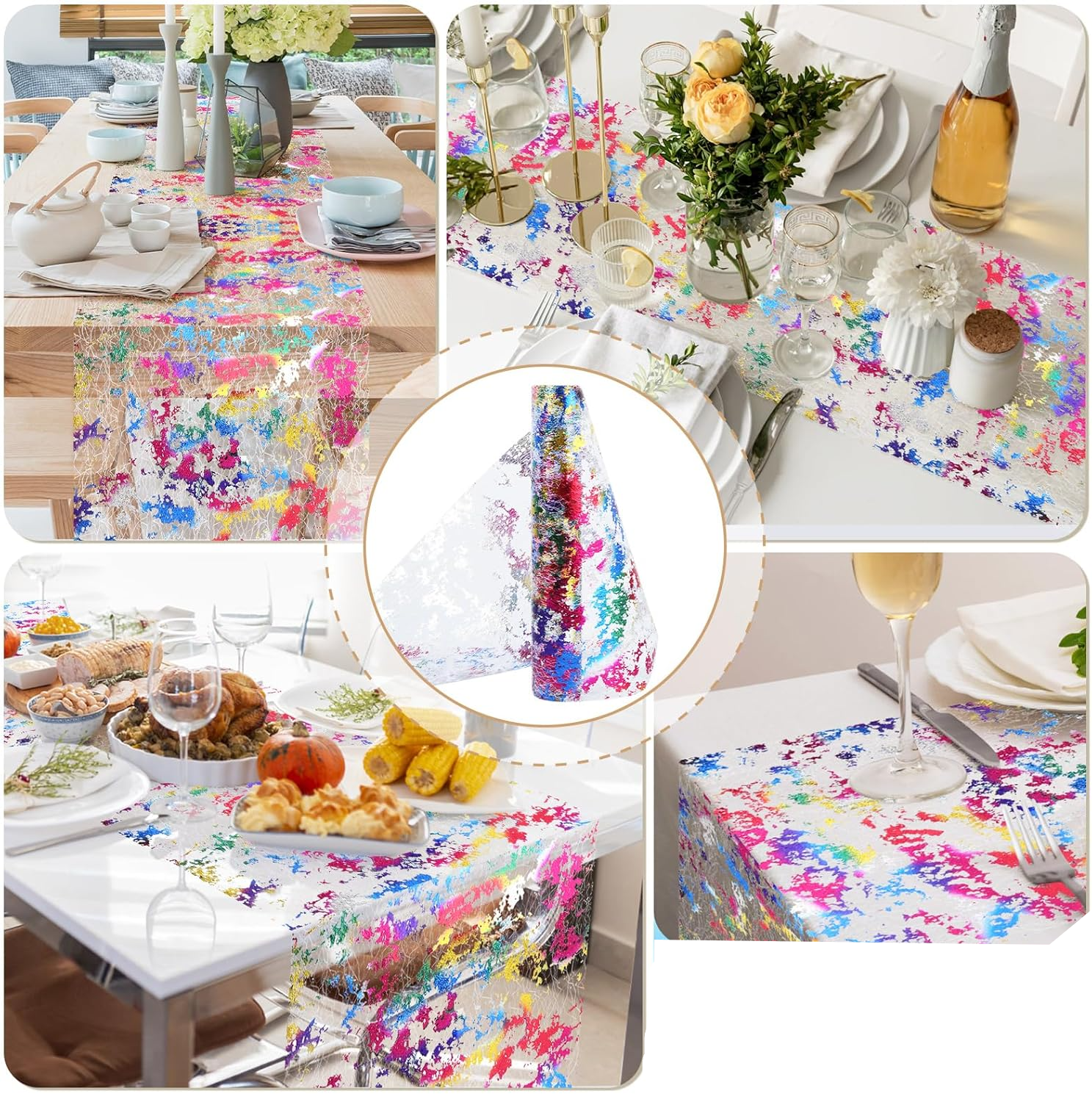 (5mx29cm) Metallic Tischläufer Glänzendes Party Deko Tischtuch Zuschneidbare Tischsets - Bunt