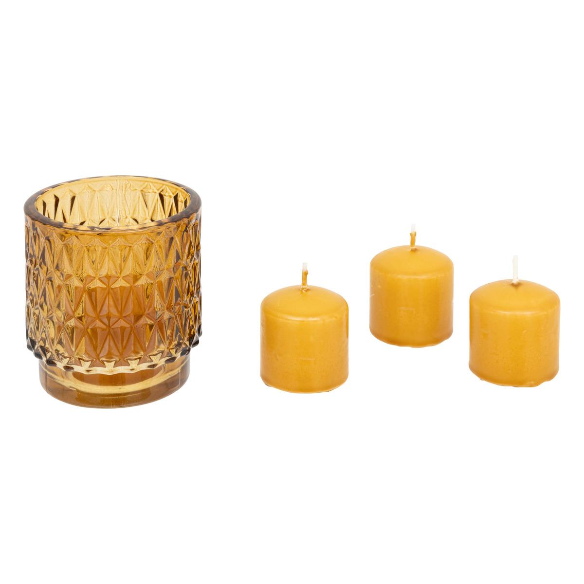 COFFRET PHOTOPHORE OUDY AVEC 4 BOUGIES JAUNE