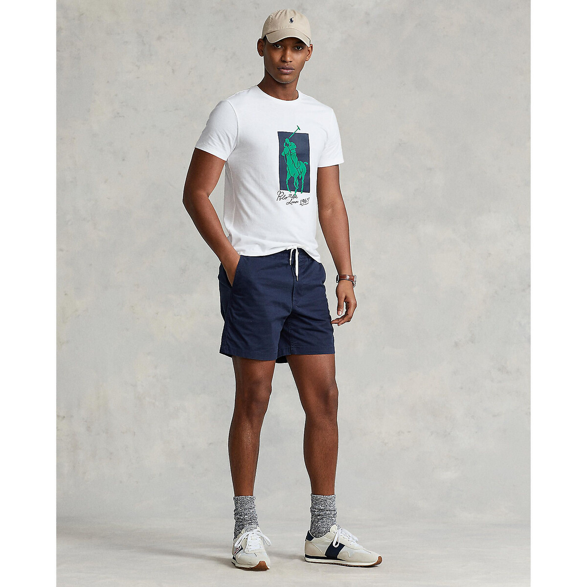 POLO RALPH LAUREN<br>Shorts retos em algodão elástico, estilo preppy