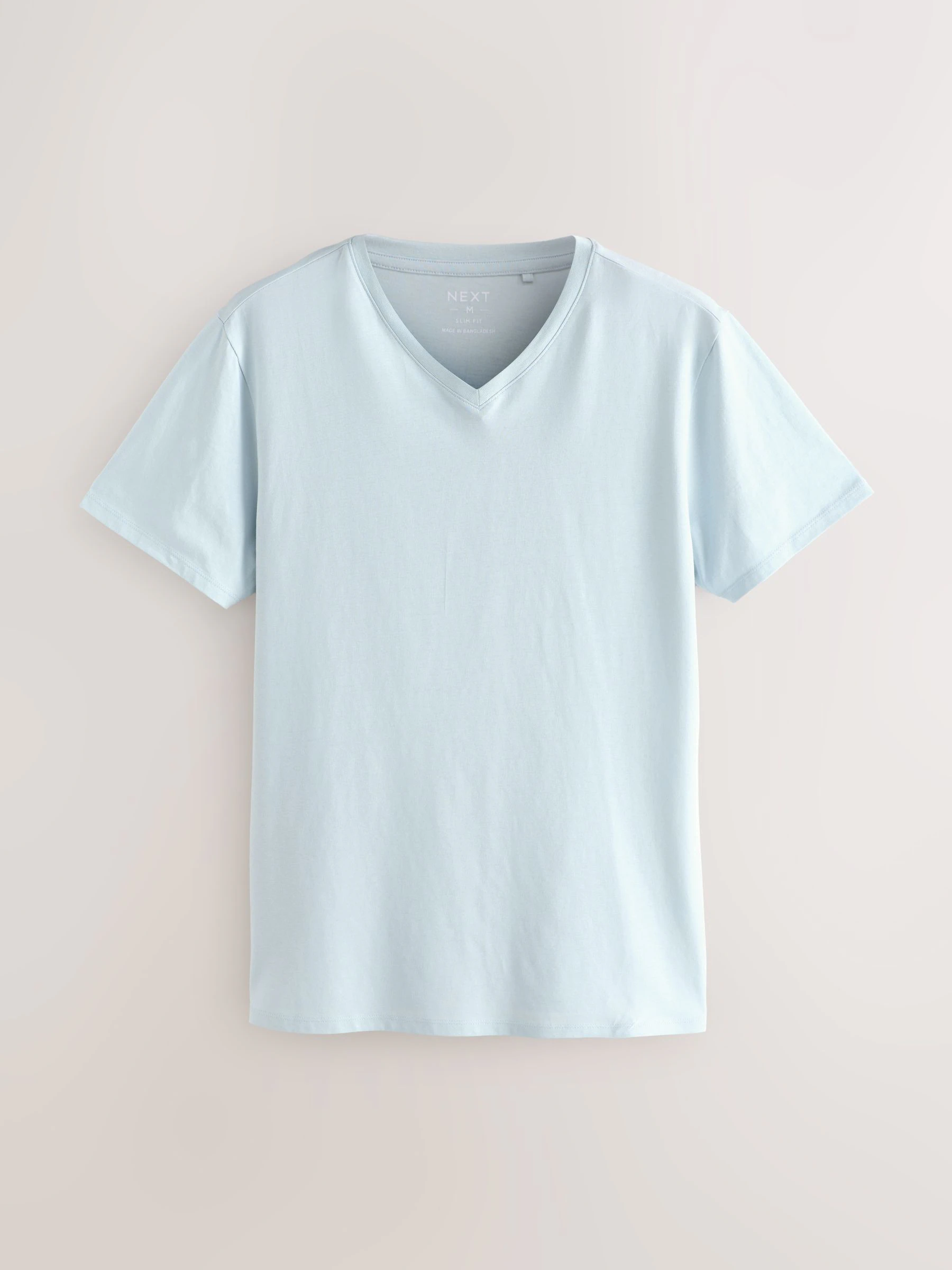 Blauw - Verpakking van 5 slim-fit 100% katoenen T-shirts met V-hals en laagjes