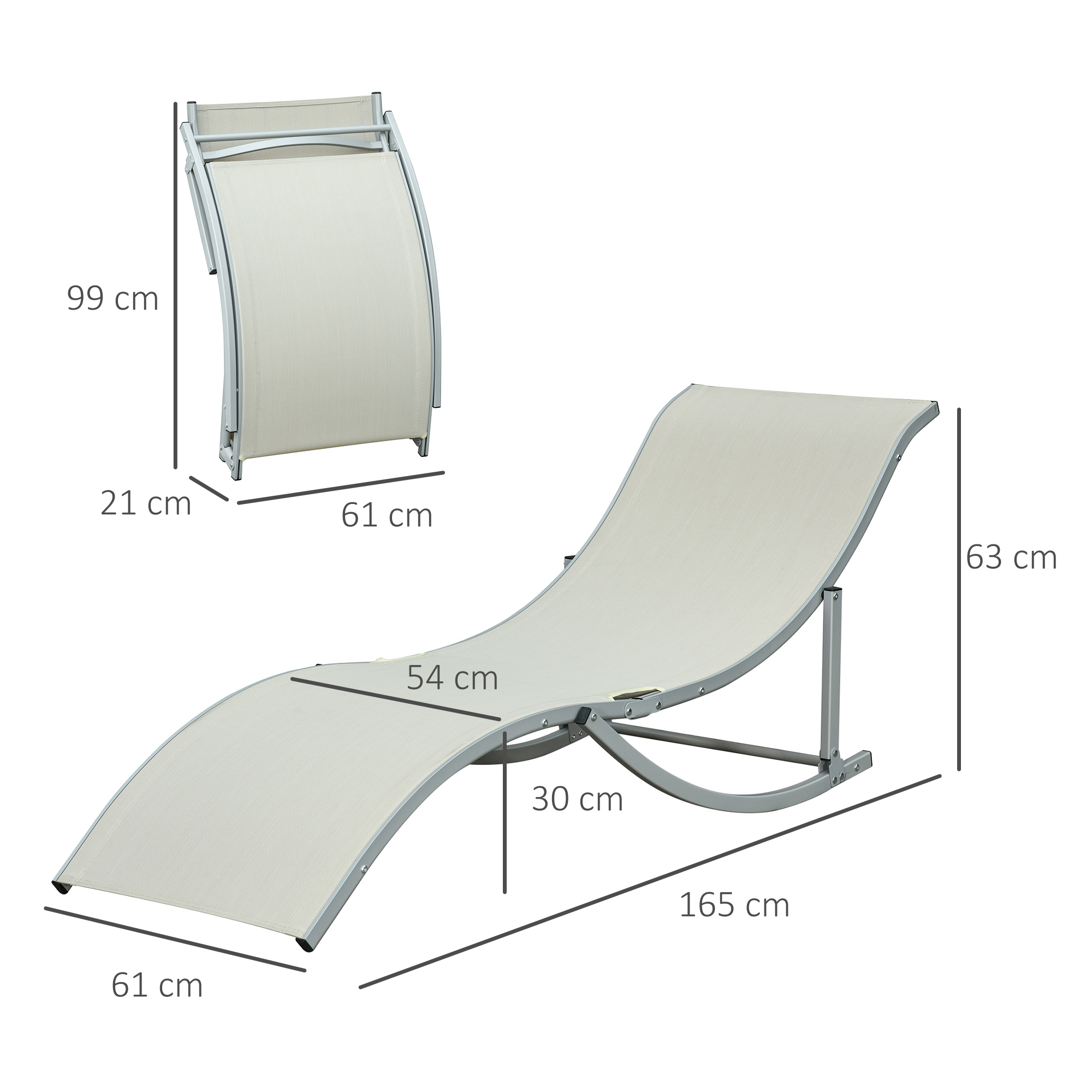 Espreguiçadeiras dobráveis ergonômicas Outsunny em formato de S com estrutura de alumínio e tecido Textilene para piscina, pátio, jardim e terraço, 165x61x63 cm, bege.