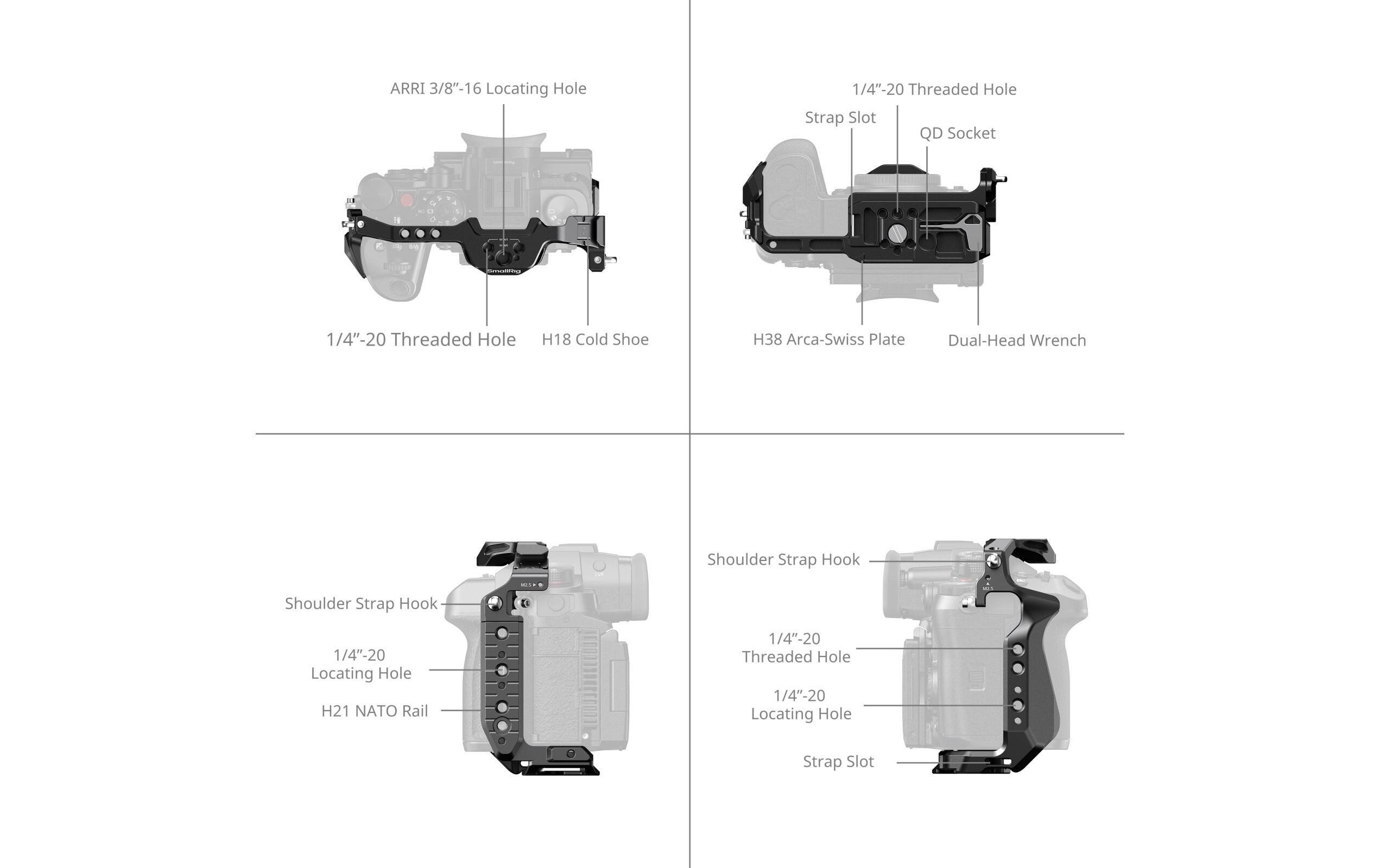 Cage Kit mit HawkLock für Panasonic LUMIX GH7 / GH6<br>Schnellwechselkäfig-Kit schützt die Kamera und bietet Anschlussmöglichkeiten