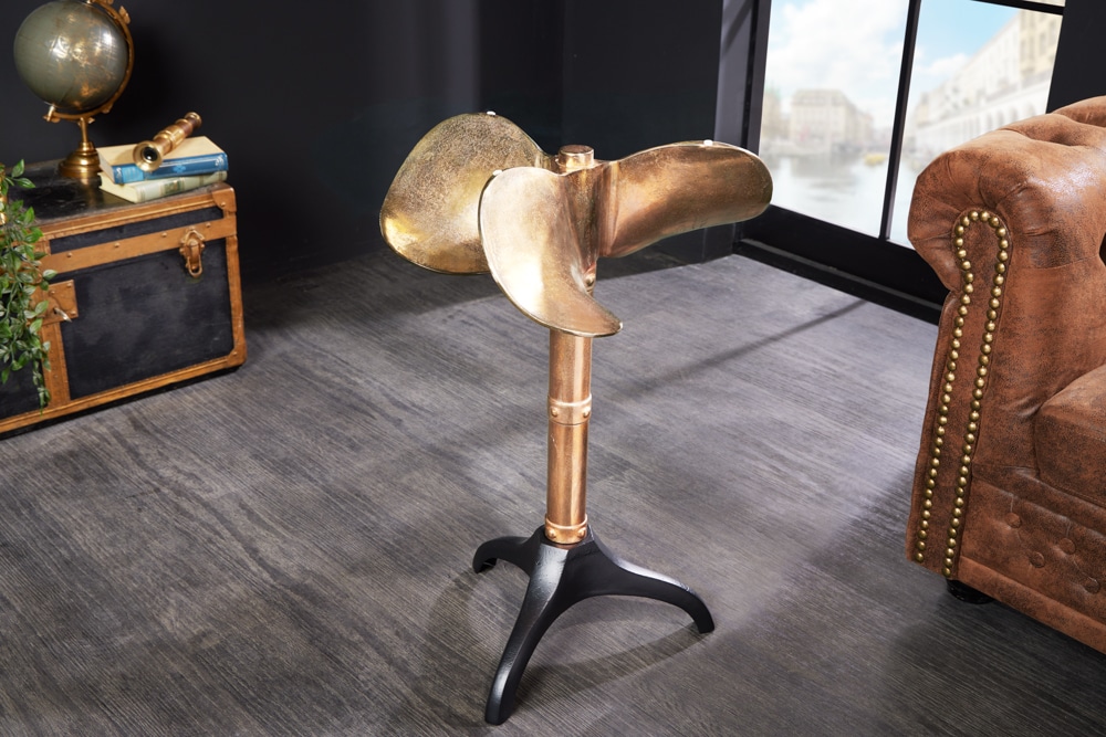 riess-ambiente Beistelltisch OCEAN - Handgefertigter Beistelltisch 75cm gold schwarz Glasplatte Metall maritim rund