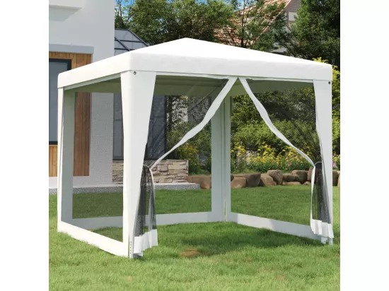 Tente de réception 4 parois latérales en maille 2,5x2,5 m Blanc