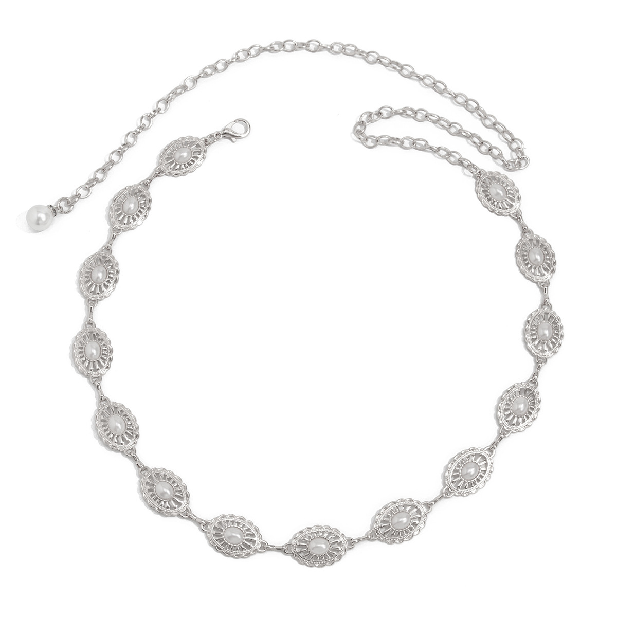 (60-110cm) Metall Concho Taillengürtel Festival Accessoire Gürtel mit Kette   Perlen - Silber