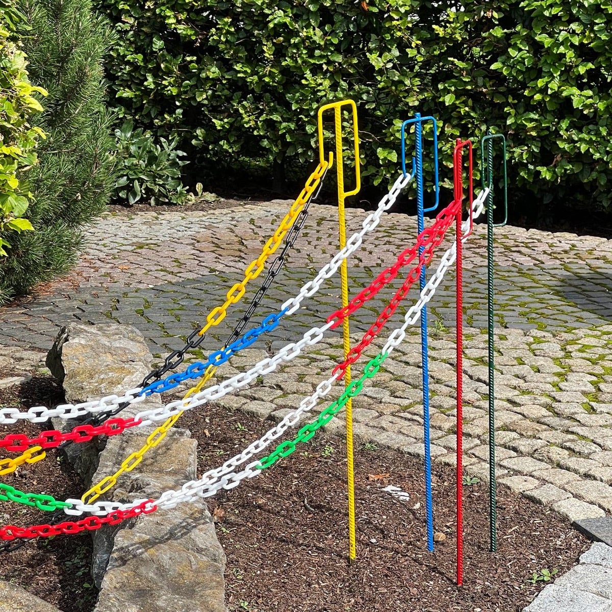 UVV 10 x Afzetkoordhouders, lantaarnijzer, geverfd, 1,20 m in vier kleuren / Groen