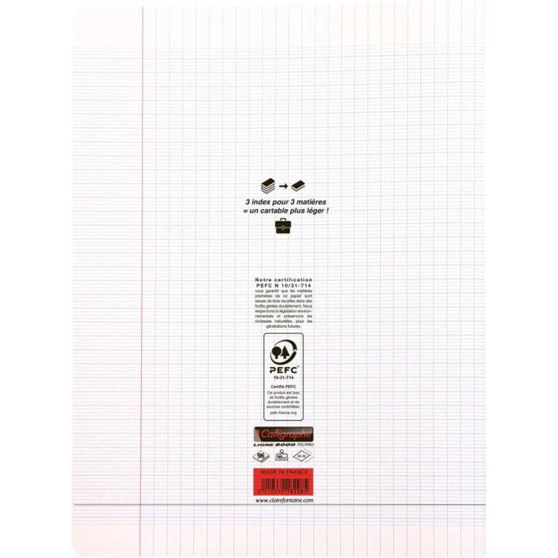 Cahier 3 index piqué 8000 POLYPRO 24x32 cm 96 pages grands carreaux 90 g - Incolore