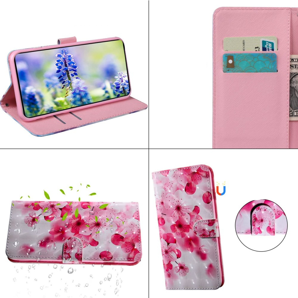 iPhone 14 Leder Tasche mit Kartenfächern - Kirschblüten
