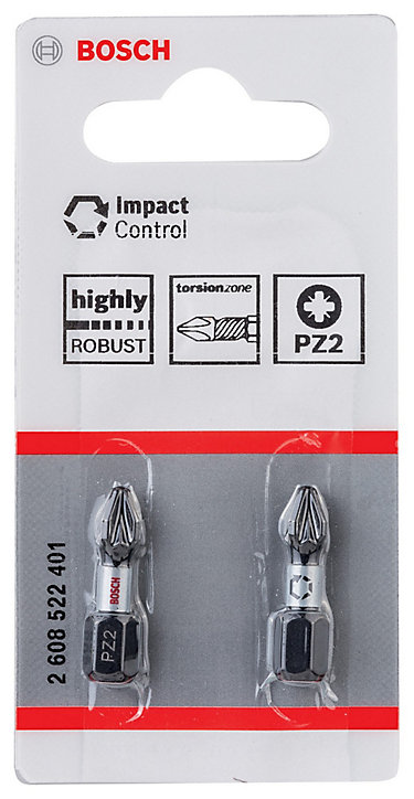 Embout de vissage torsion impact PZ2 25 mm Bosch - 2 pièces
