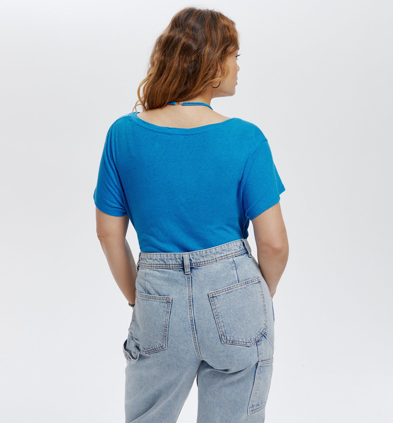 T-shirt col V Femme - Bleu Cobalt