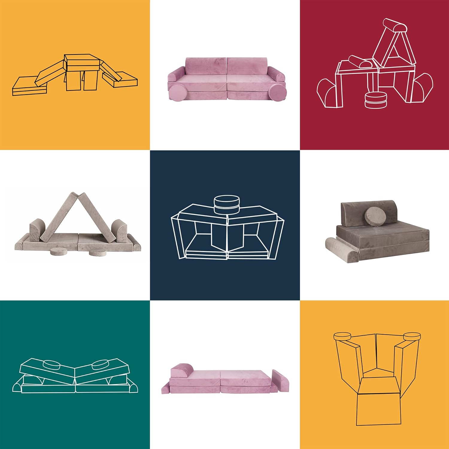 MEOWBABY Kindersofa – Spielsofa für Kinder – Weiche Klappsofa mit Schlaffunktion – Kuschelecke für Kinderzimmer, Slimcord, Hellgrau