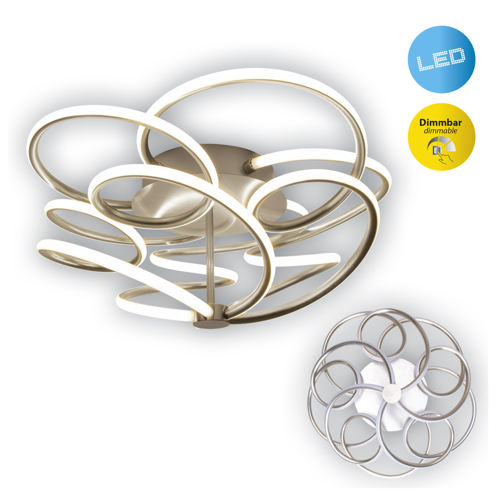 LED Deckenleuchte RIZADO - nickel satiniert - 57 cm - dimmbar