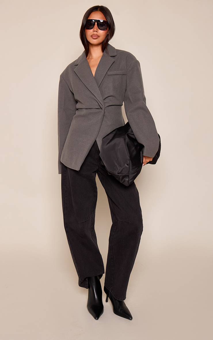 Charbon Blazer Cintré Effet Laine