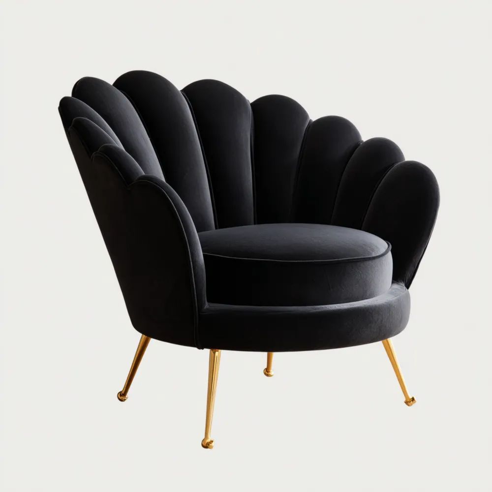 Art Deco Sessel 70x85x80 cm Samtbezug – Schwarz
