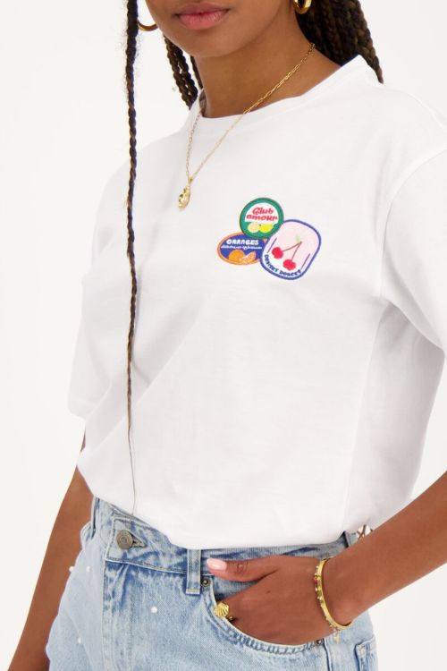 Wit T-shirt met fruit patches