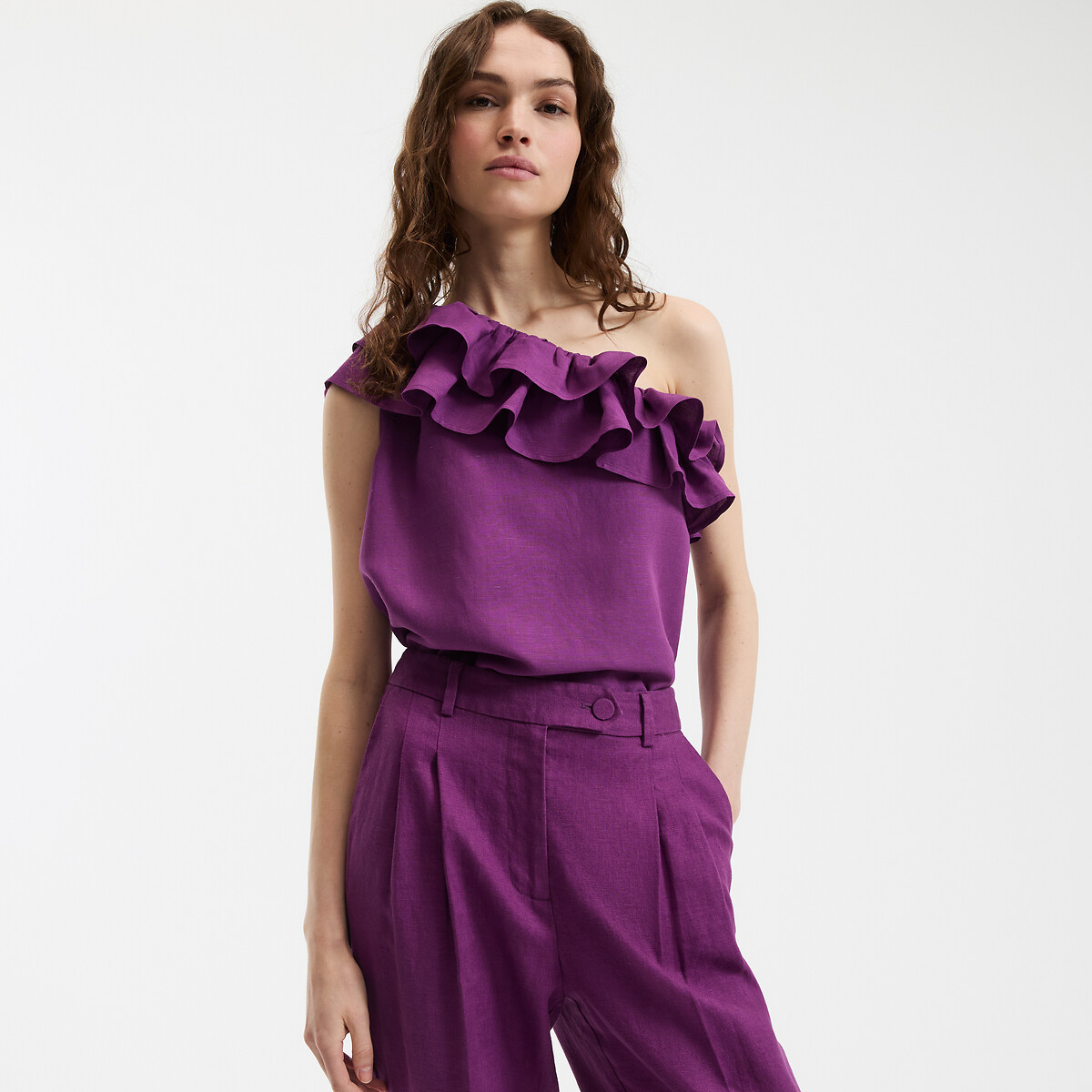COLEÇÕES LA REDOUTE<br>Blusa assimétrica sem mangas com babados
