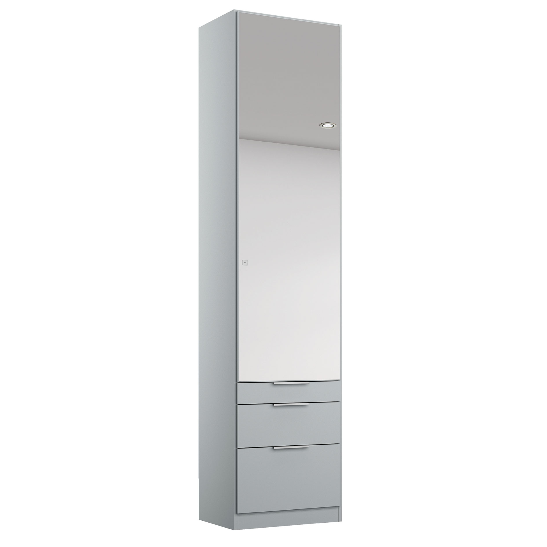 Drehtürenschrank - seidengrau - Kristallglasspiegel - 3 Schubkästen - 47 cm