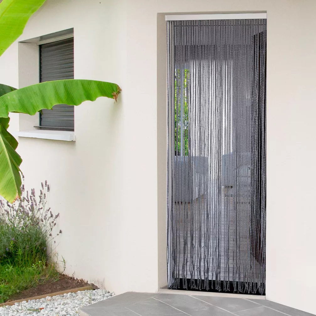 Rideau de porte pompon (90 x 200 cm) Dona Gris