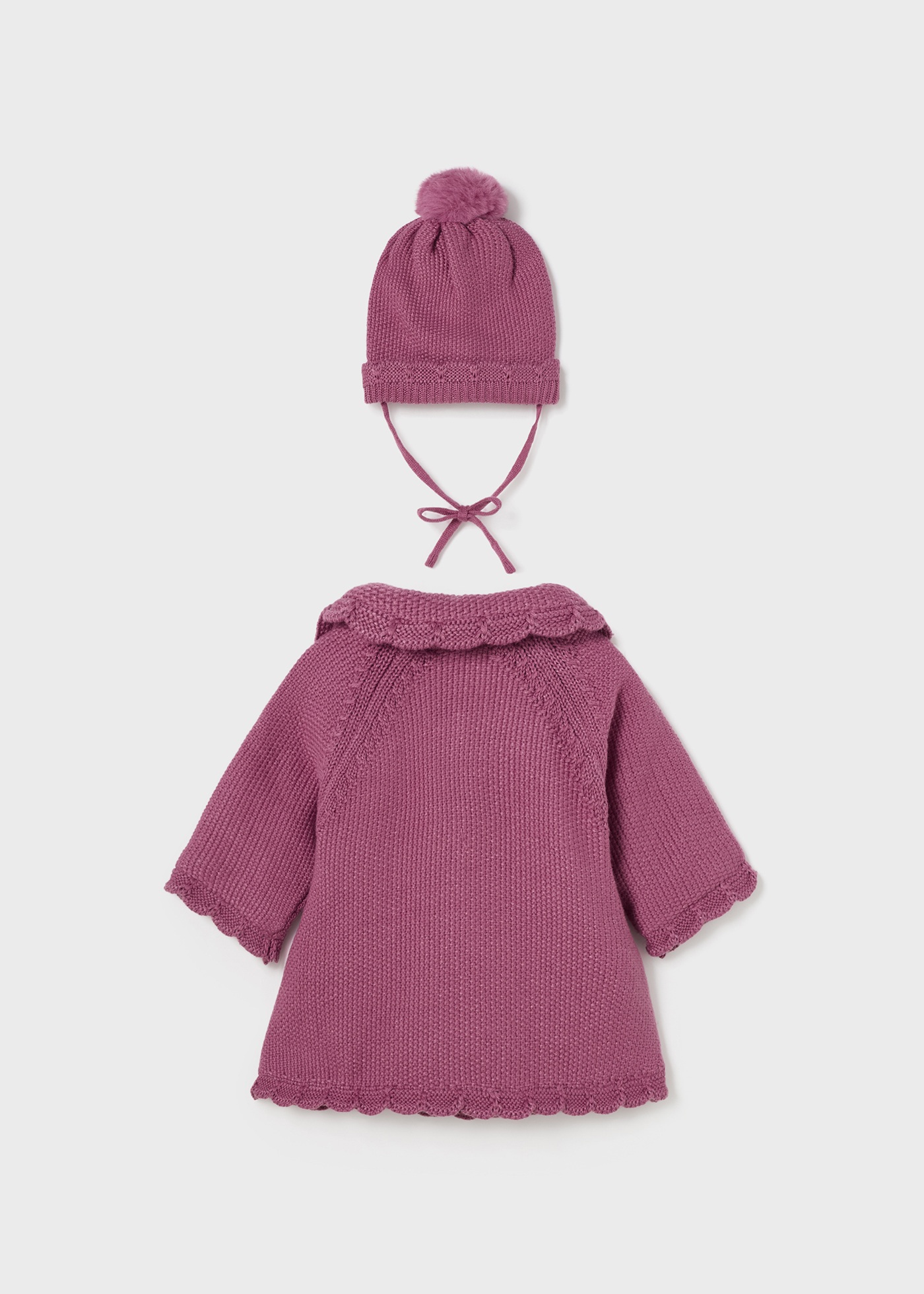 Casaco de tricô com gorro para recém-nascido