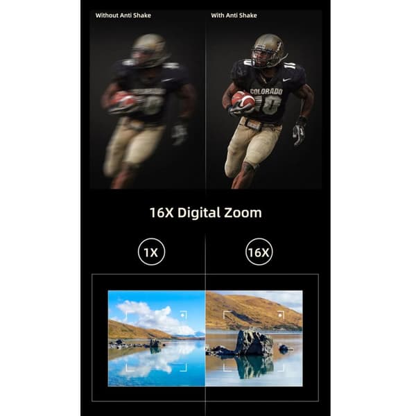 INF Digitalkamera 48 MP, 1080p HD, 16x zoom, flip-skjerm Svart