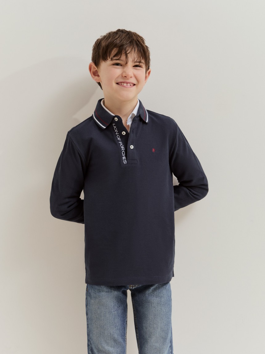 Polo de manga comprida em algodão