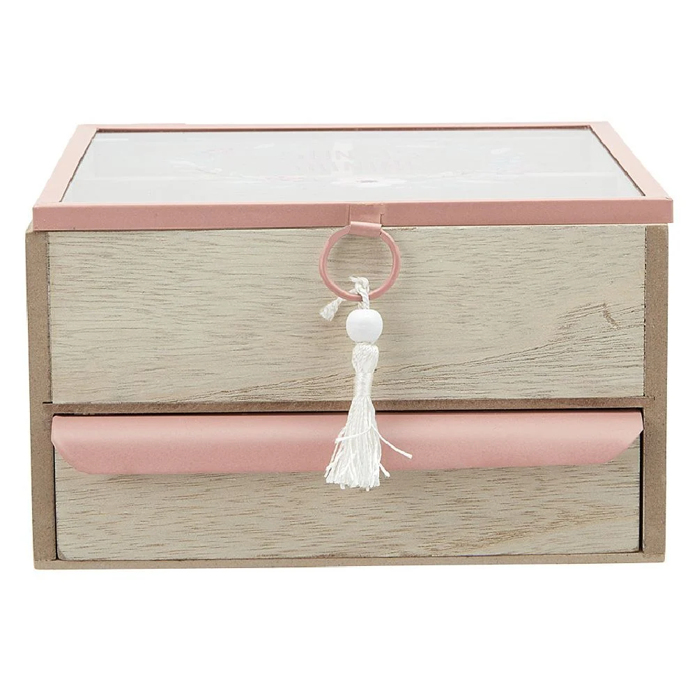 Boîte à bijoux 3 casiers et 1 tiroir naturel et rose
