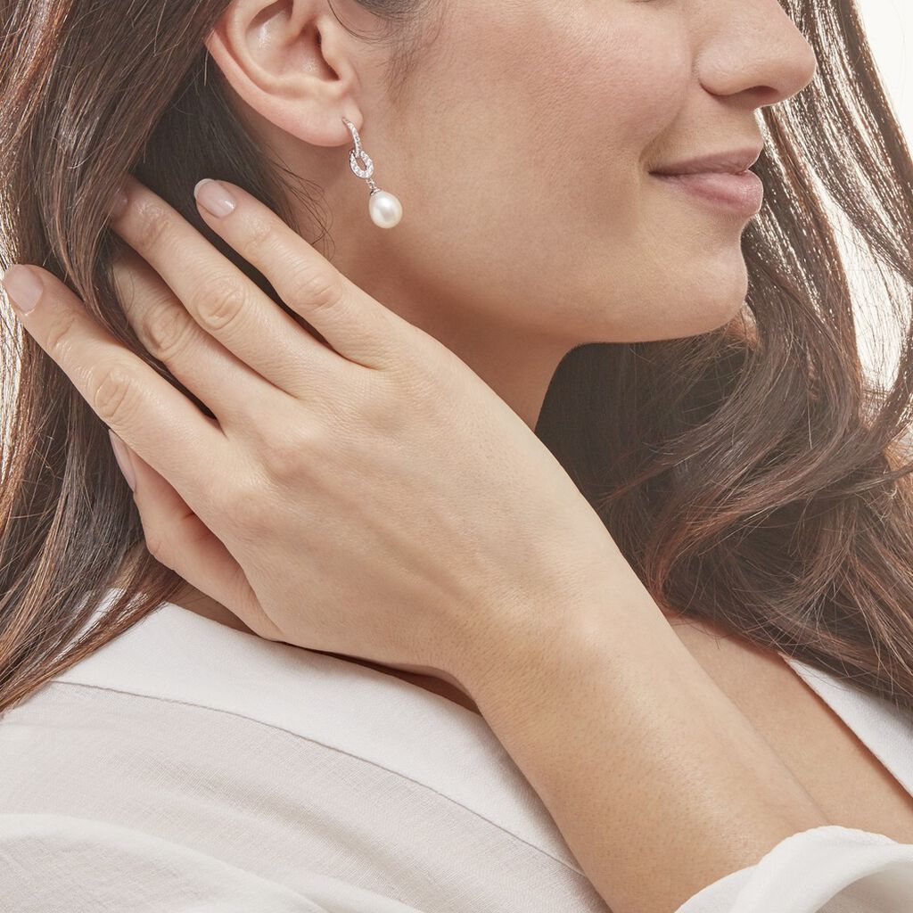 Boucles D'oreilles Pendantes Tiphaine Argent Blanc Perle De Culture
