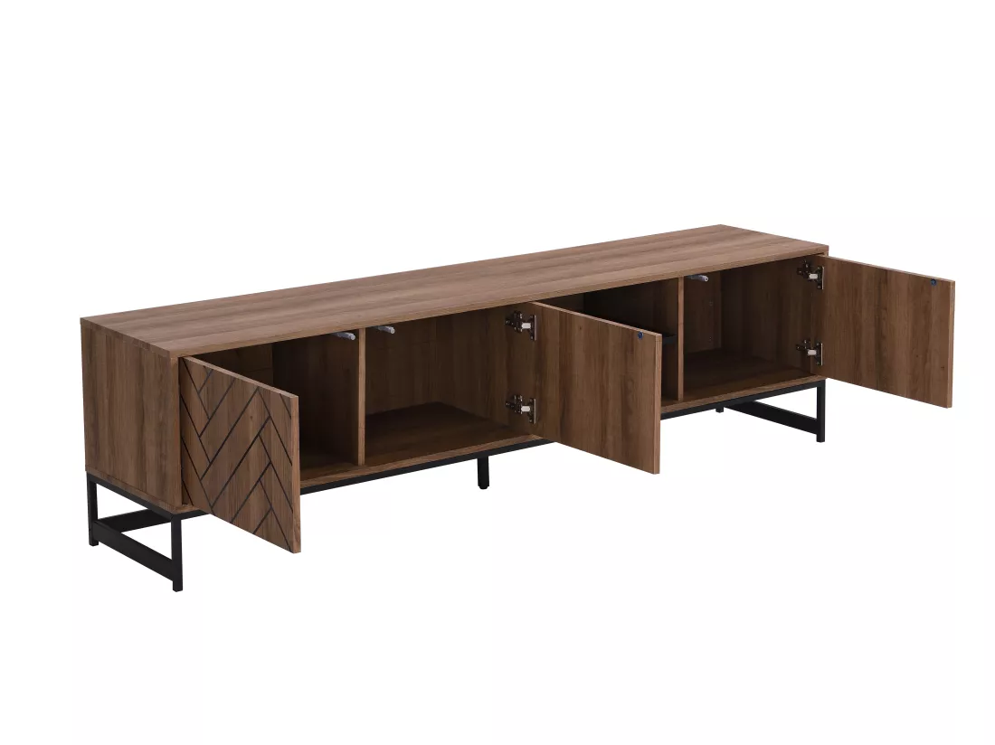 Meuble TV avec 3 portes et 2 niches - MDF - Naturel et noir - CARATANA