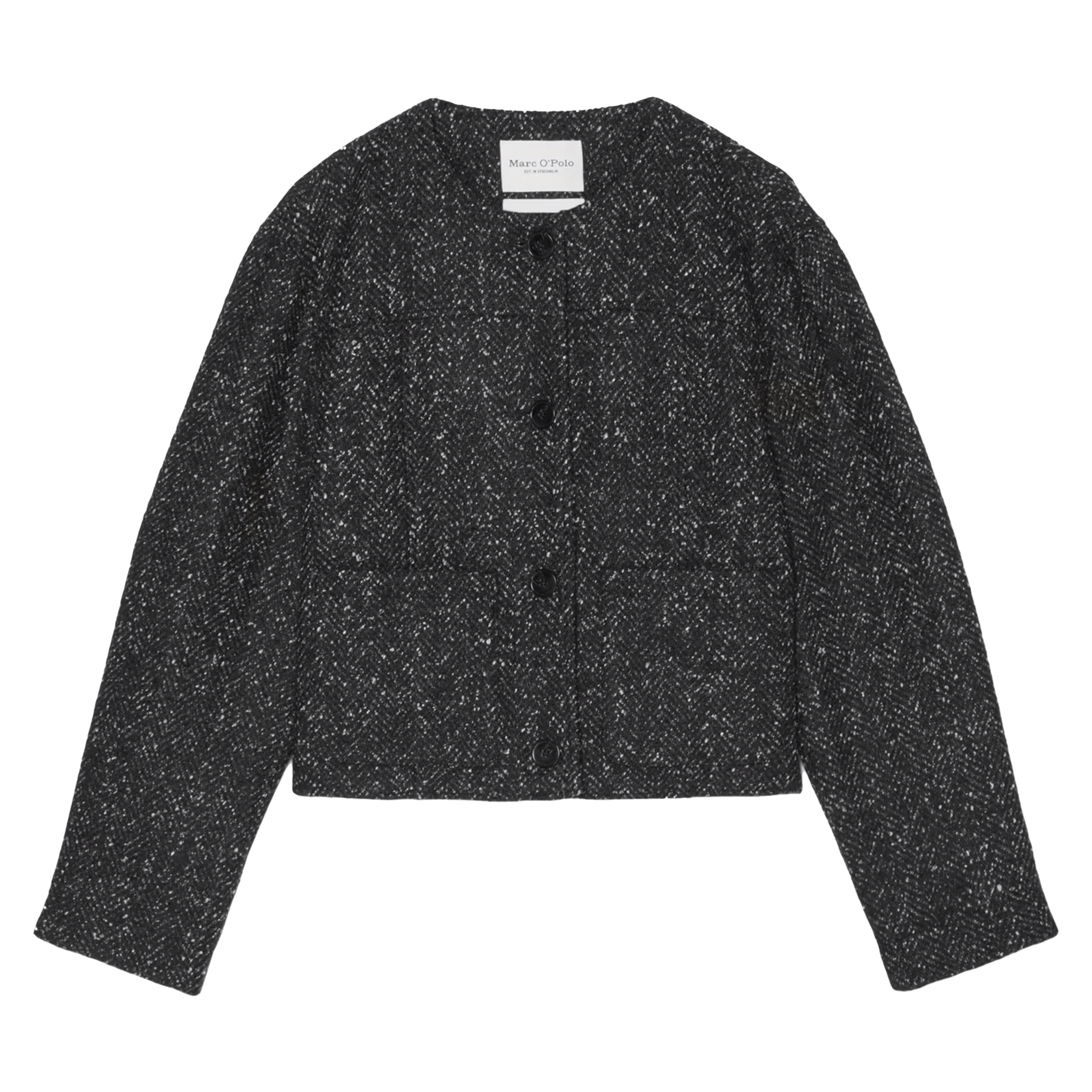 Veste col rond en laine et en coton mélangés | Noir