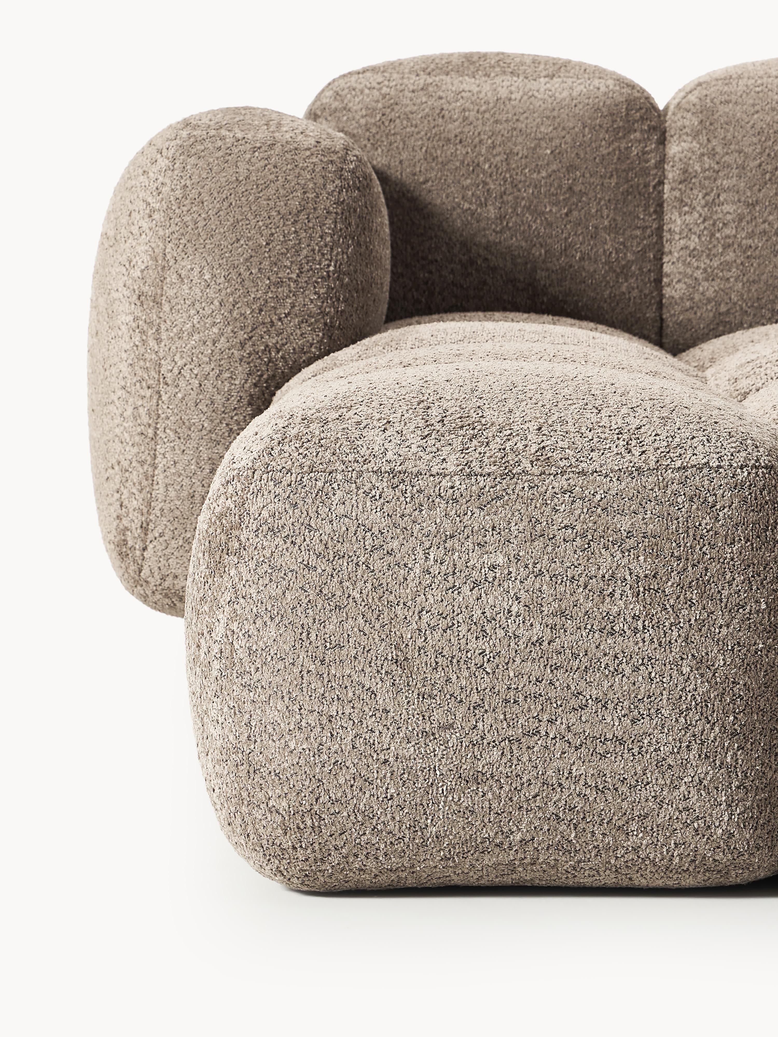 Modulaire bank Tayla (3-zits) van teddy bouclé met poef (links/rechts)
