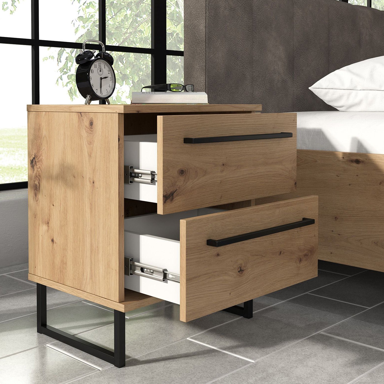 Saturn - Slaapkamer - Eiken - Zwart - 180 - Groot