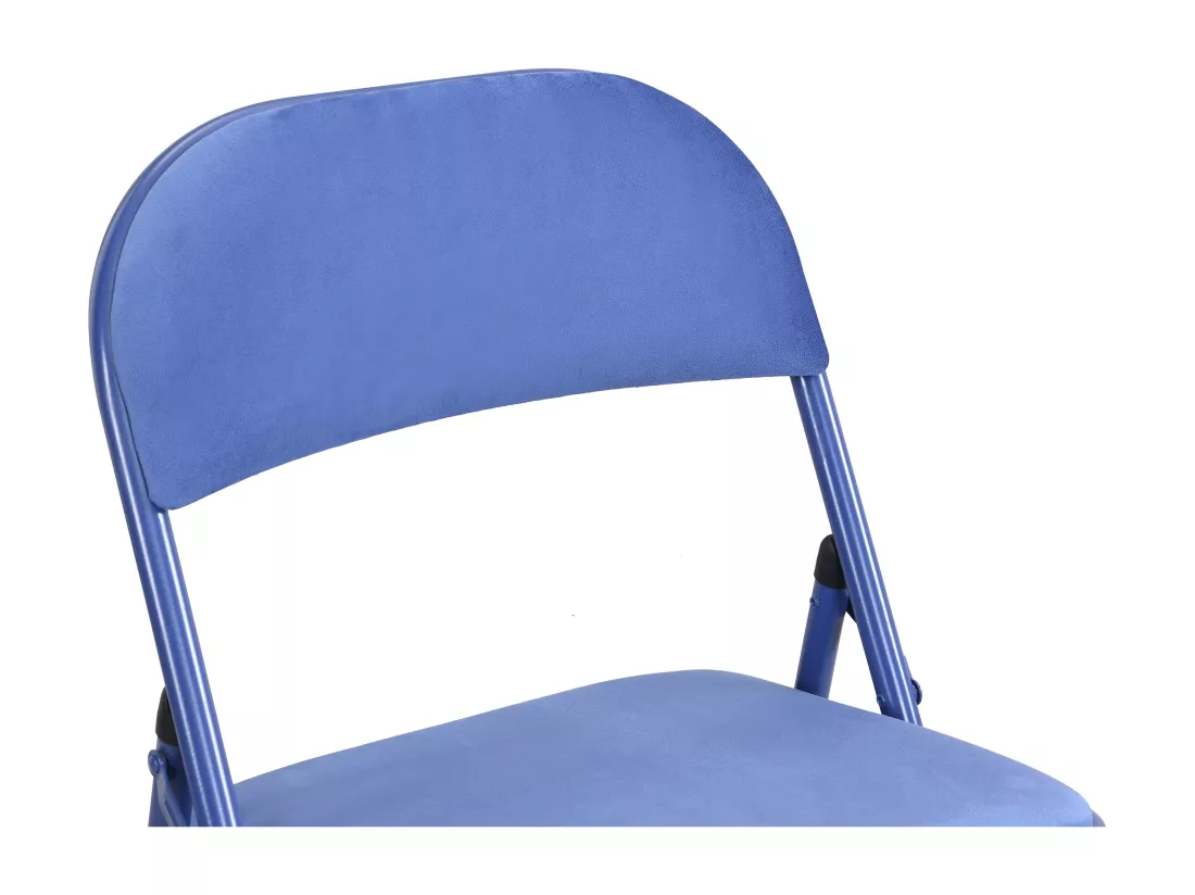 Lot de 2 chaises pliantes en velours et métal - Bleu - ORTENSIA