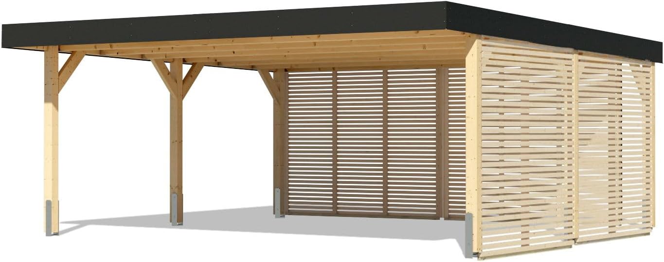 Karibu Leimholzcarport mit EIN oder Zwei Stellplätzen, optional mit Seitenwänden (Doppelcarport - mit Seitenwänden)