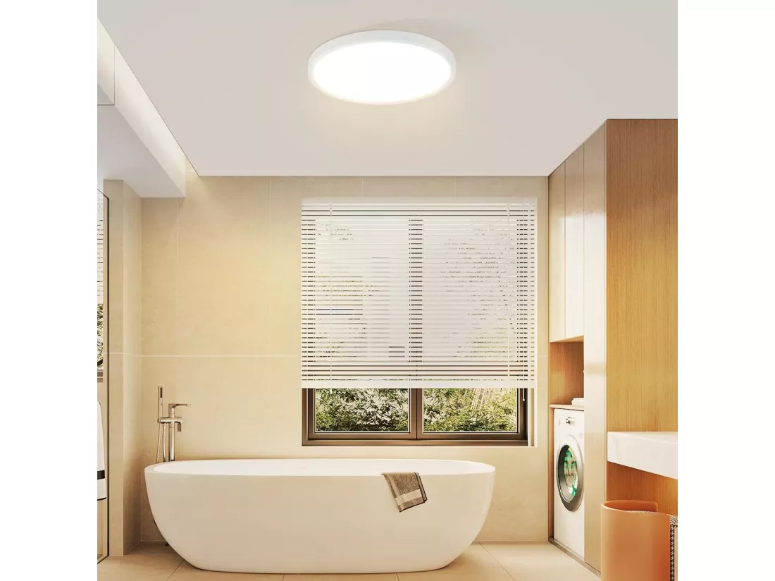 NETTLIFE Plafonnier LED Plat Noir 18cm 15W Rond Salle de Bain Petit Blanc Chaud 3000K
