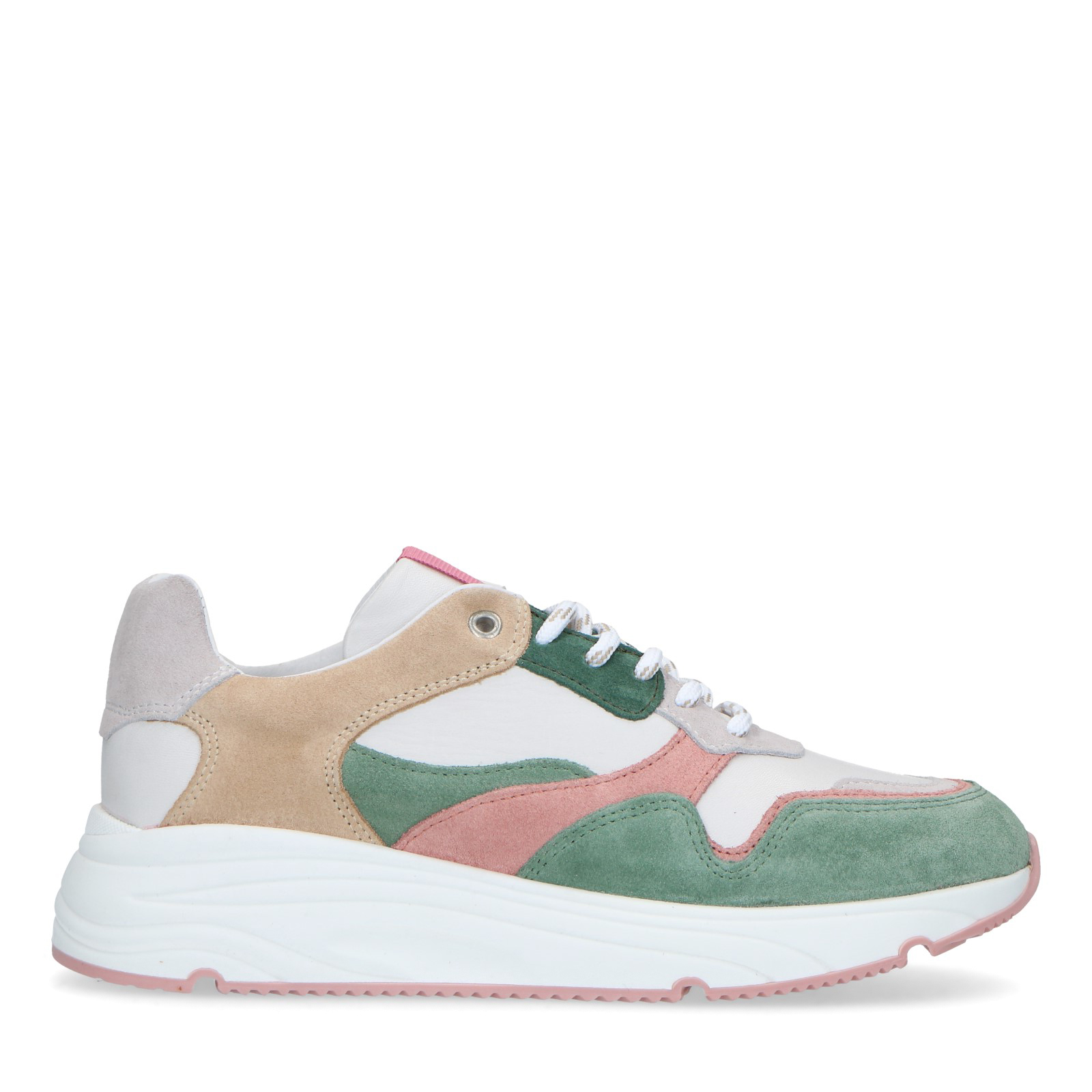 Groene suède sneakers met pasteltinten