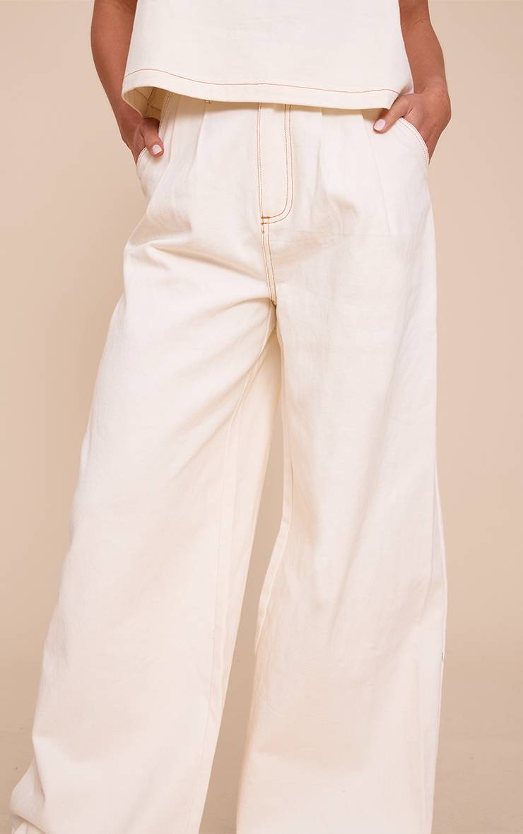 Ecru Jean Large Plissé Taille Haute
