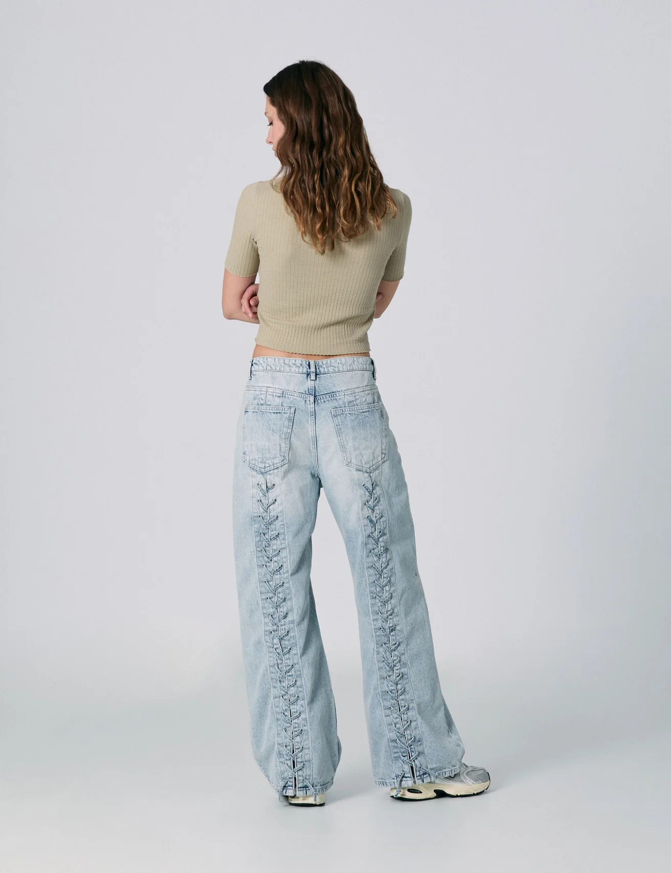 Jean wide leg taille basse bleu