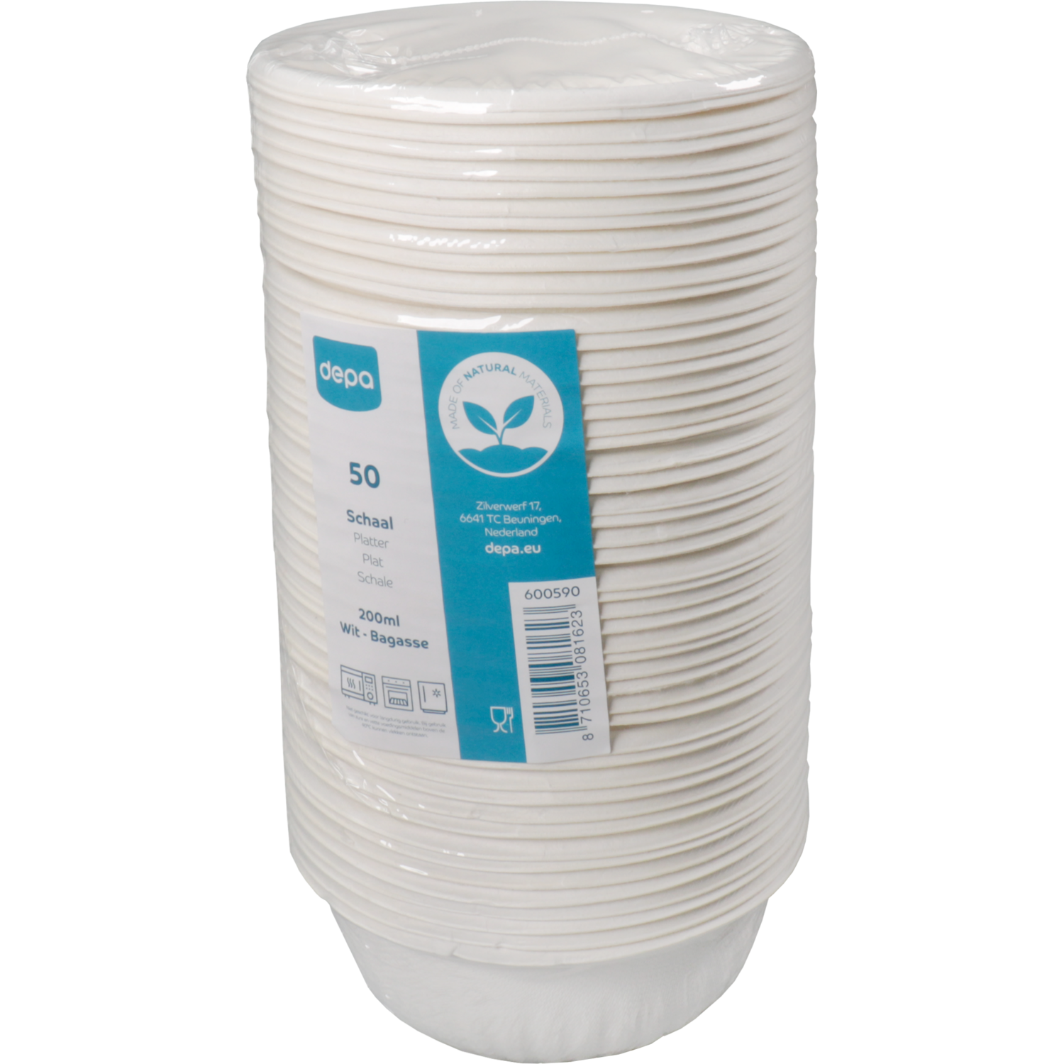 Depa Schaal, sausbakje, bagasse (suikerrietpulp), rond, 200ml, wit