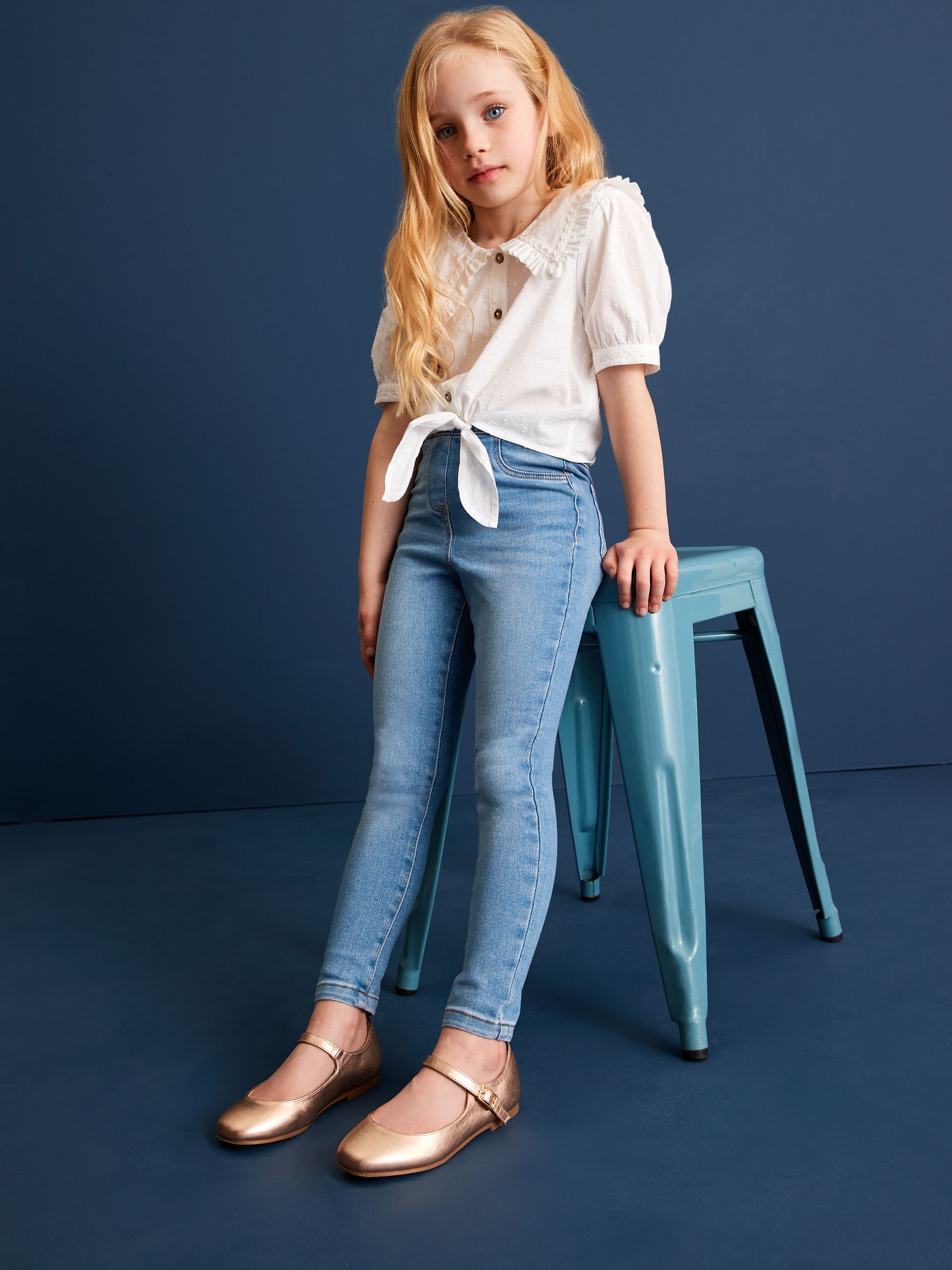 Blauw - Set van 2 jeggings met elastische taille (3-16 jr)