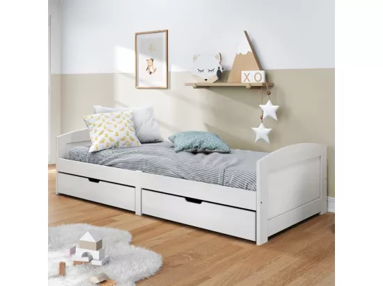 Lit de jour avec 2 tiroirs IRUN blanc 90x200 cm bois pin massif