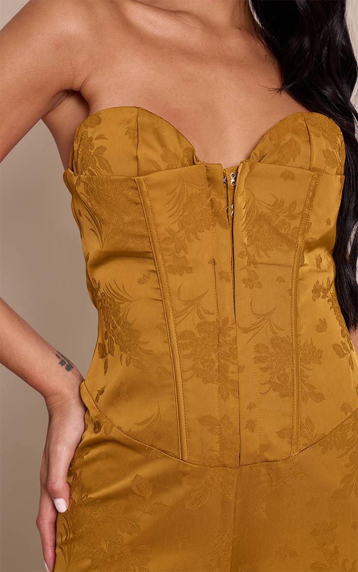 Chartreuse Combinaison Pantalon Droit À Bandeau En Jacquard Satiné