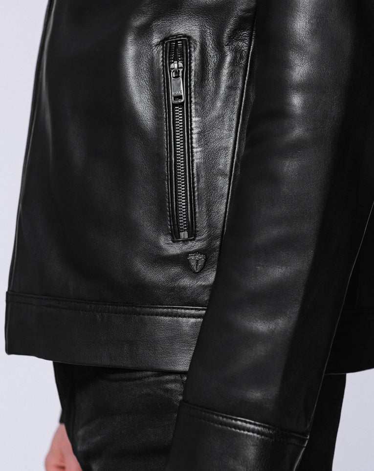 BLOUSON CUIR COL FOURRURE